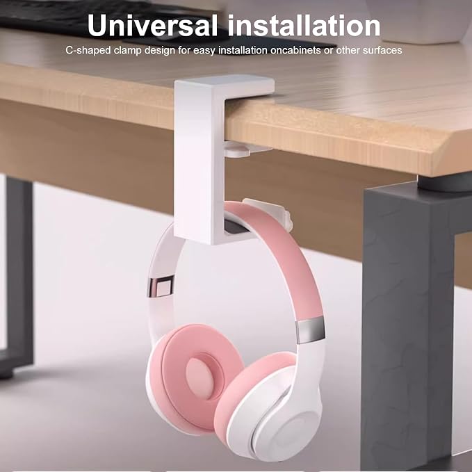 Rotating Headphone Stand, Gaming Headset Stand, Headphone Hanger Hook Under Desk with 360 Degree Swivel & Cable Clip Organizer, Adjustable Clamp-on Headset Holder Mount Hook, Space Saving, White - Image 6