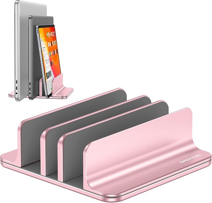 OMOTON 3-Slot Multiple Vertical Laptop Stand, Fits MacBook, Rosegold by OMOTON