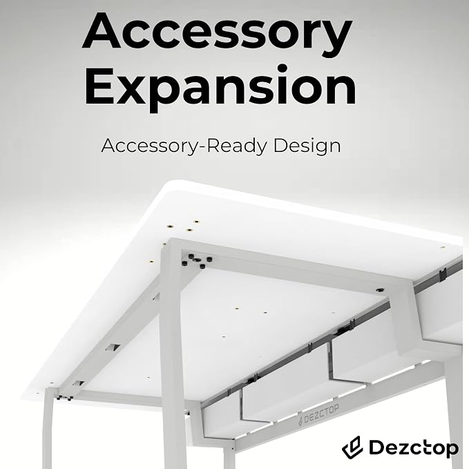 Dezctop Bifrost 120 47W x 28D Gaming PC Computer Desk with Shelves, Large Workstation for Gamers or Home Office with Pegboard, Built-in Cable Management, Stainless Steel Frame (White) - Image 7