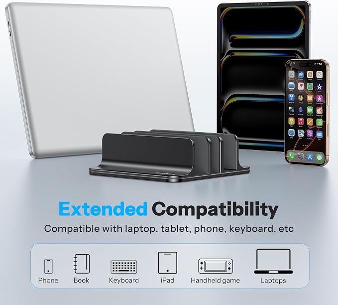 OMOTON 3-Slot Multiple Vertical Laptop Stand, Fits All MacBook, Black - Image 6