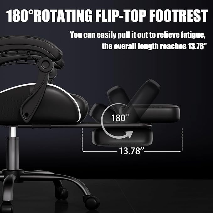 Czlolo Gaming Chair, Ergonomic Office Computer Chair with Footrest and Lumbar Support Massager High Back Video Gamer Chair, Wide＆Thick Cushion, 90°-135° Recline, Adjustable Height, Cloud White - Image 8