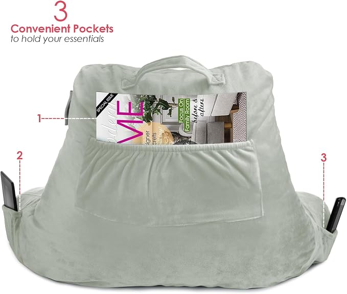 Nestl Reading Pillow with Portable Laptop Lap Desk - Shredded Memory Foam Back Support Pillow for Sitting Up in Bed and Couch Rest Pillows with Arms, Bed Tray Table with Foldable Legs, Sage Green - Image 6