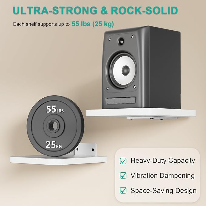 WALI Surround Sound Speaker Wall Mount, 1 Pair Heavy Duty Floating Shelf - Image 3