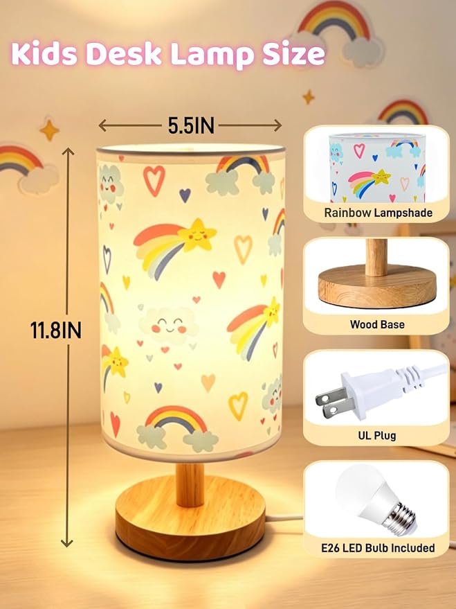 Rainbow Lamp for Girls Bedroom Bedside Table Lamps 3 Color Modes Kids Nightstand Night Light Lamp, Flaxen Fabric Shade Reading Desk Lamp for Nursery Living Room Office Rainbow Decor Gifts for Girls - Image 5