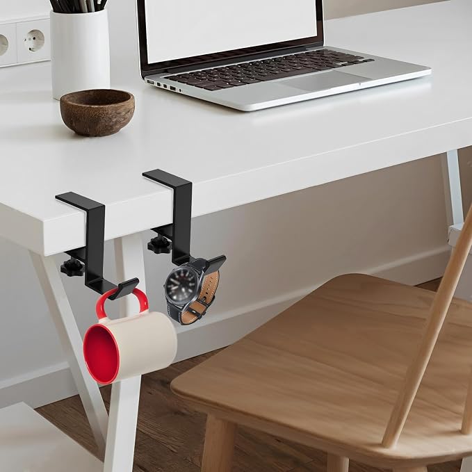 Clamp-On Under Desk Backpack Hanger, Clamp-On Under Desk Headphone Holder, Students' Desk Hook, with Adjustable Arm Clamp for Handbag and Purse Holder (Black) - Image 2