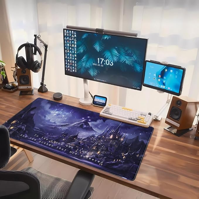 Night Purple Desk Mat Dark Academia Anime Computer Desk Keyboard Mat, 31.5 X 15.8 in Office Decor for Women Castle Aesthetics Mouse Pad XXL for Desktop Laptop Computer Mouse Gaming Pad - Image 7
