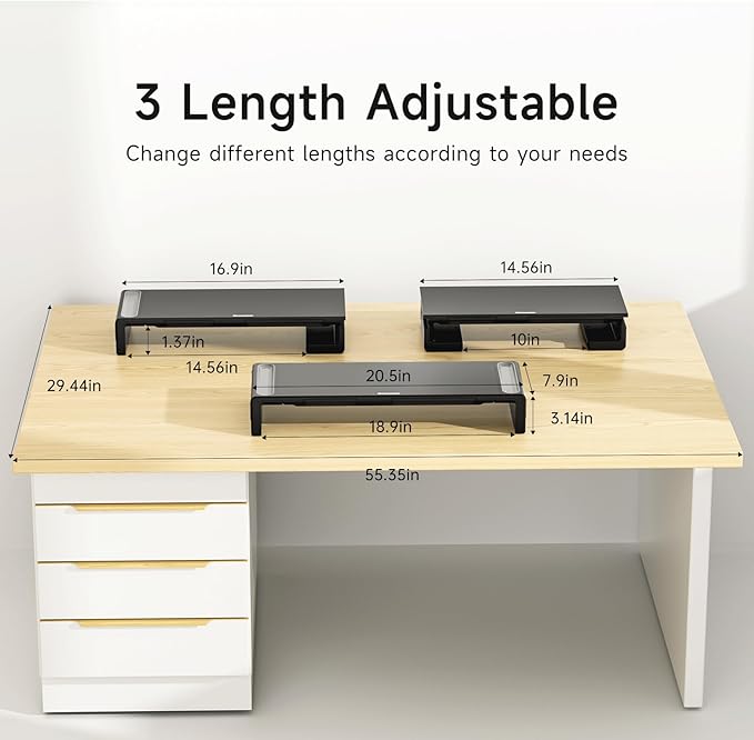 Monitor Stand Riser with Drawer & Phone Holder, Foldable Desk Organizer | Adjustable height laptop riser, built-in pen slot, space saving desktop organizer for home office White - Image 3
