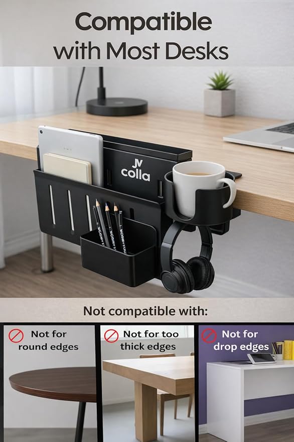 Desk Side Storage Organizer Clamp On – Side Desk Organizer Kit with Cup Holder, Magnetic Cable Organizer & Accessory Magnet, Hanging Desk Organizer for Home Office & Standing Desk - Image 3