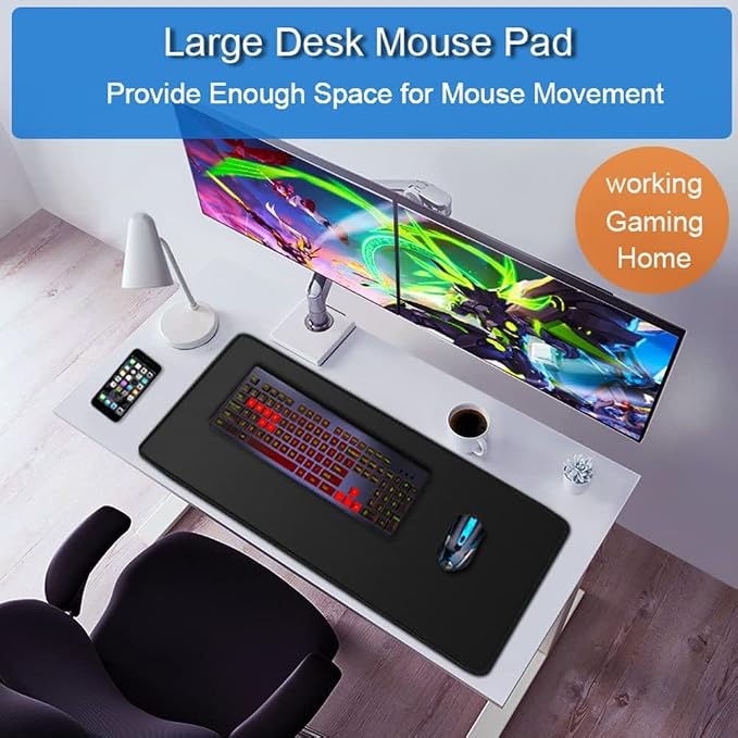 Large Mouse Pad, 35.42x15.7 inch Large Gaming Non-Slip Mousepad Rubber Base | Mouse Pad Gaming, Water Resist Computer Keyboard Mouse Mat Long Desk Mouse Pad for Work & Gaming, Office & Home, Black - Image 6