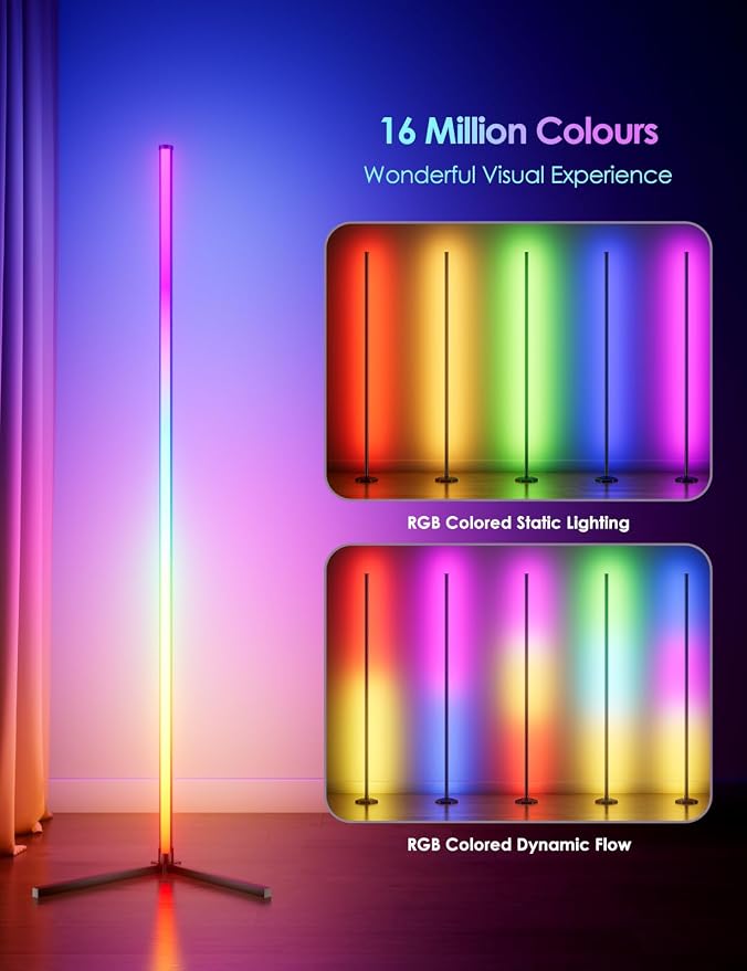 RGB Corner Floor Lamp, 64.5" RGB Color Changing Led Floor Lamp for Living Room APP and Remote Modern Light Bar with Music Sync and 16 Million Colors Dimmable Ambient Lighting for Bedroom - Image 2