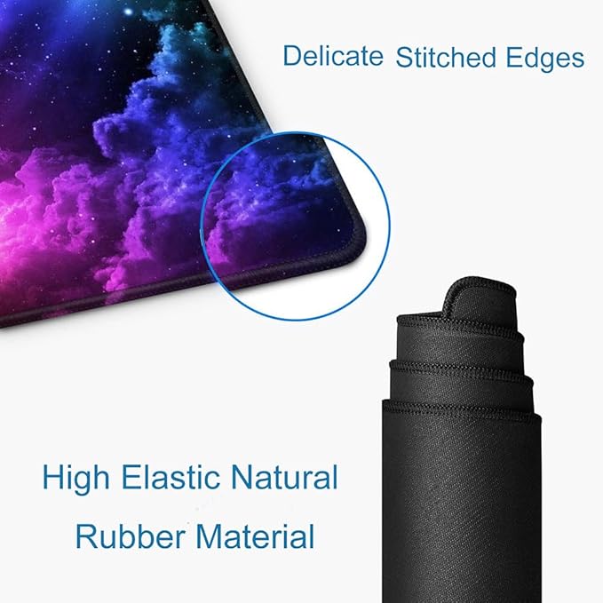 Mouse Pad Gaming, Large Mouse Pads for Desk, Keyboard Mouse Mat Desk Pad, Non-Slip Rubber Base with Stitched Edges Mousepad, 31.5x11.8in Colorful Galaxy - Image 3