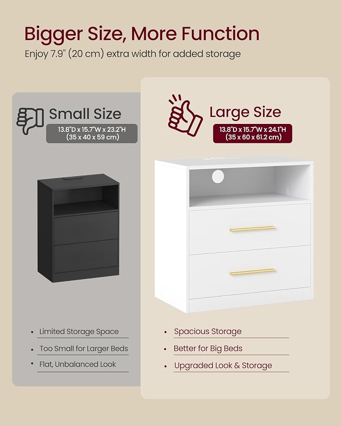 VASAGLE 23.6 Nightstands, LED Lights, Charging Station, 2 Drawers - Image 7