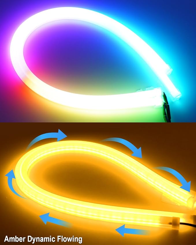 Qasim Sequential LED Strips APP Bluetooth Control RGB Multi Color Headlight 24Inch LED Daytime Running Lights Flexible DRL Tube Strip 12V 2-Pack - Image 2