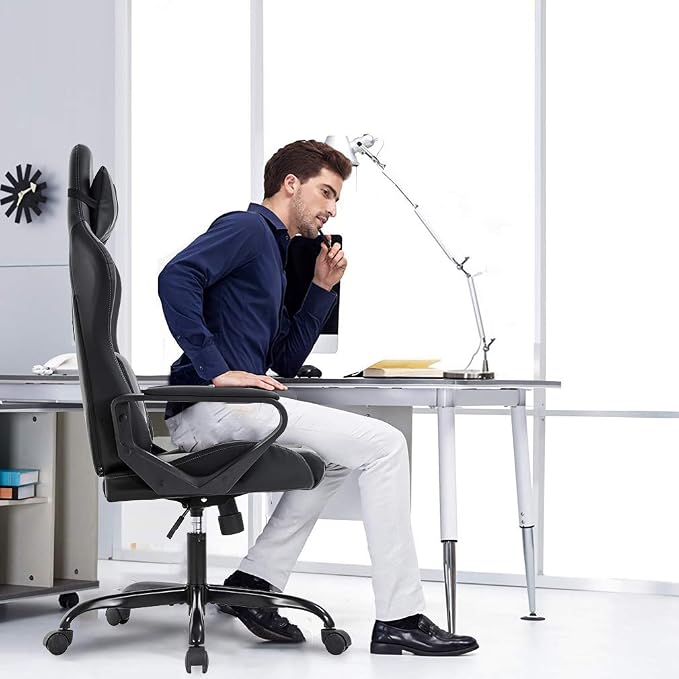 BestOffice Gaming Chair | Red | Desk Chair with Adjustable Lumbar Support | Headrest Pillow | Ergonomic Racing Style Seat with Recline, Swivel Base & Rolling Wheels | For Gamers, Home, Office - Image 2