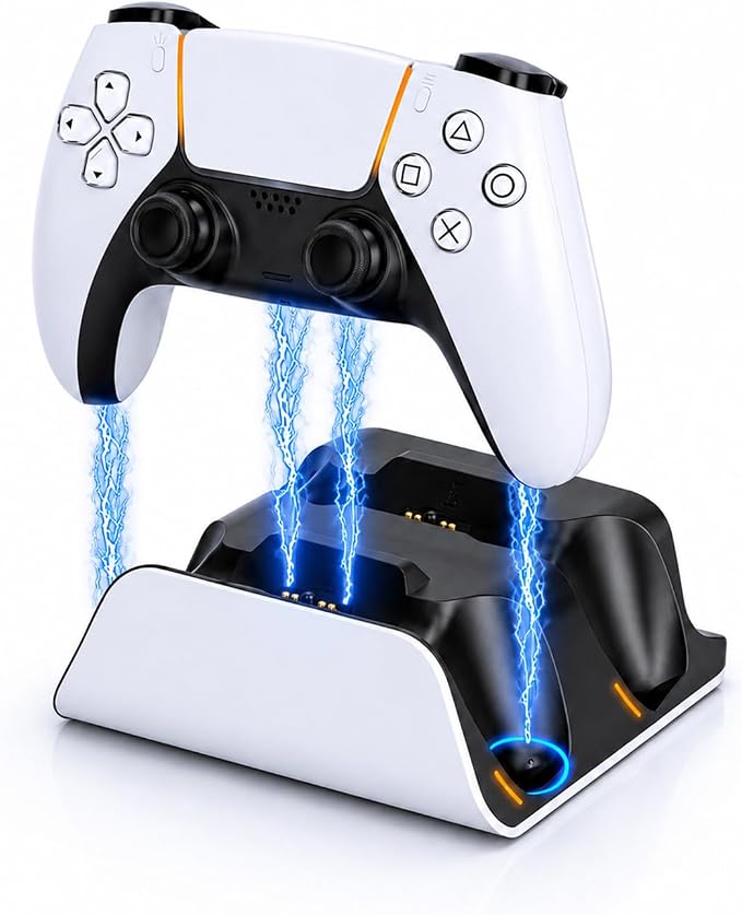 PS5 Controller Charger Station with LED Indicator,Self-Aligning Charging Dock,Dual Controller Fast Charging Dock,Desktop Display Stand for PlayStation 5 (White) by Unknown