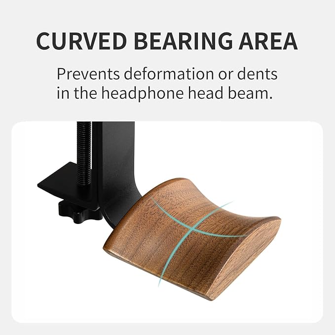 Walnut Wood Headset Holder Universal Adjustable Clamp-on Headphone Stand | Headphone Holder with 6cm Wide Walnut Headrest,Headset Stand Aluminum Headphone Hook for Over Ear and Gaming - Image 4