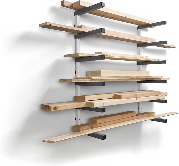 Bora 6 Level Lumber Storage Rack Wood and Garage Organization Space Saving Metal Shelf for Pipes, Boards, Plywood, and Building Materials - PBR-0620 White Gray by BORA