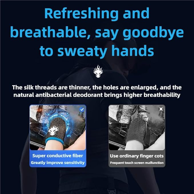 8 Pack Gaming Finger Sleeves for Mobile Gaming,Smooth Feel,Anti Sweat,Ultra Thin,0.3mm Silver Fiber,Gaming Finger Gloves for PUBG COD Dedales Gamer,zhicom Finger Sleeves Fit All Touchscreen Devices - Image 6
