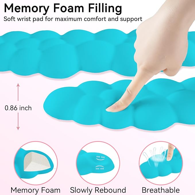 Sushret Cloud Wrist Rest for Computer Keyboard and Mouse Pad Set,Scuba Blue | Memory Foam, Leather, 4-in-1 Cloud Keyboard Wrist Rest Set with Ergonomic Support for Arm and Palm Cushion, Gaming/Work Setup - Image 5