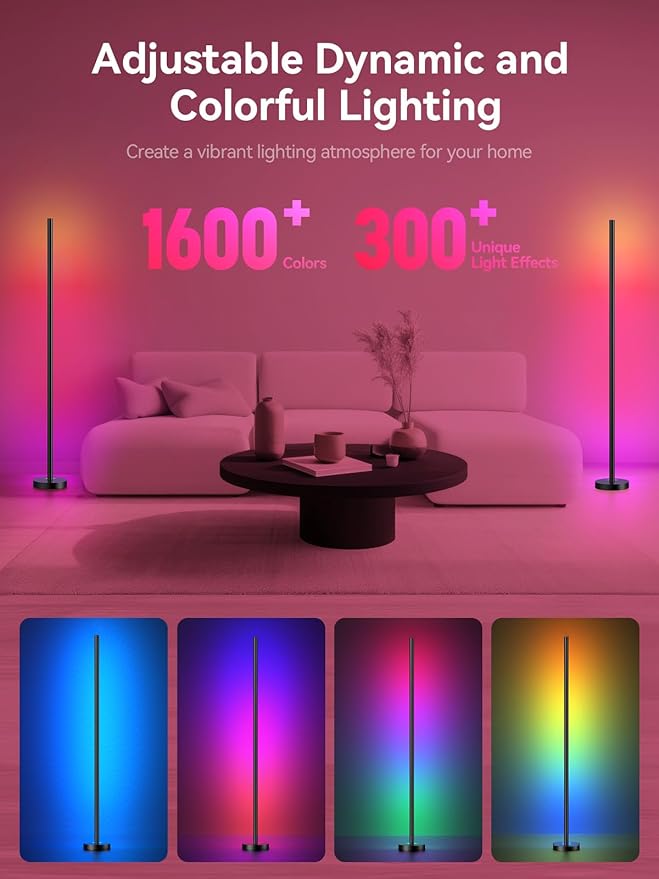 OIYN Smart RGBICW LED Corner Floor Lamp 2 Pack - 16 Million DIY Colors, 68+ Scenes, Music Sync, App & Remote Control, Color-Changing Ambient Lighting for Living Rooms, Bedrooms, and Gaming Rooms - Image 2