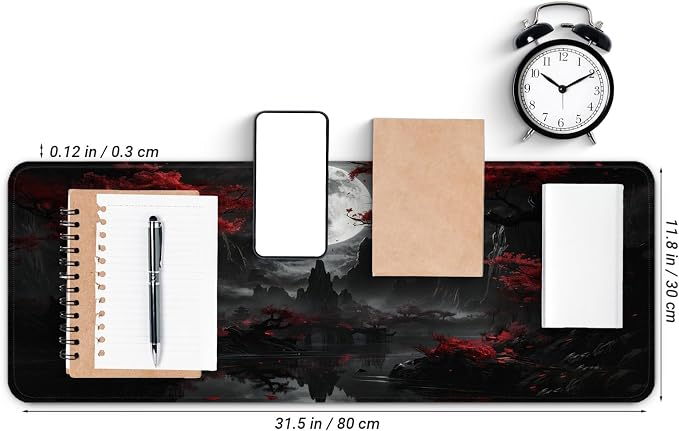 Gaming Mouse Pad with Anti-Slip Rubber Base, Extended Large Computer Mouse Mat with Stitched Edges, Long XL Anime Mousepad for Laptop and Keyboard, 31.5 x 11.8 inch (Dark Full Moon) - Image 2