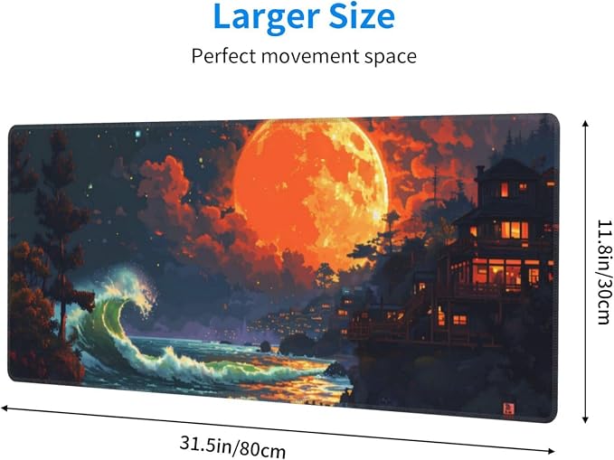 Gaming Mouse Pad Desk Pad,Extended Big Mouse Pad,31.5x11.8 Inch Long Computer Keyboard Mouse Mat Mousepad with 3mm Non-Slip Base and Stitched Edge for Gaming and Office… (Oil Painting) - Image 2