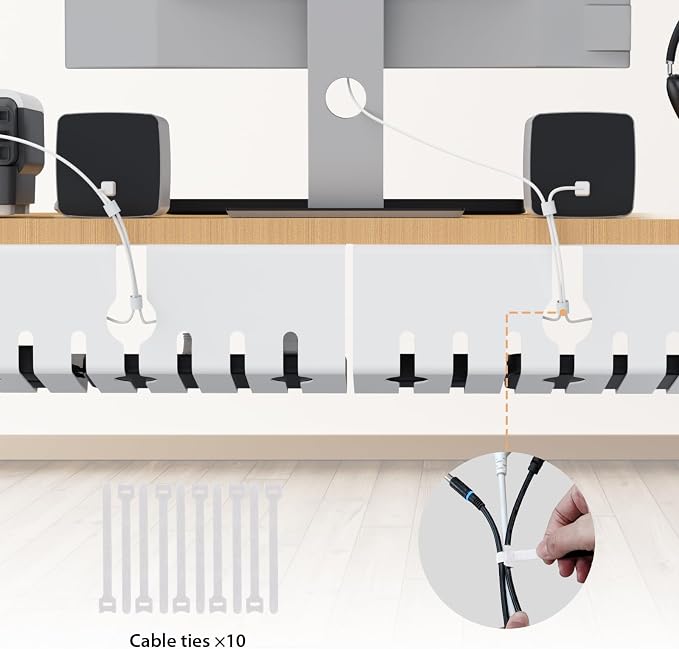 Syeeiex Under Desk Cable Management Tray, Cord Management, White, 17inch - Image 7