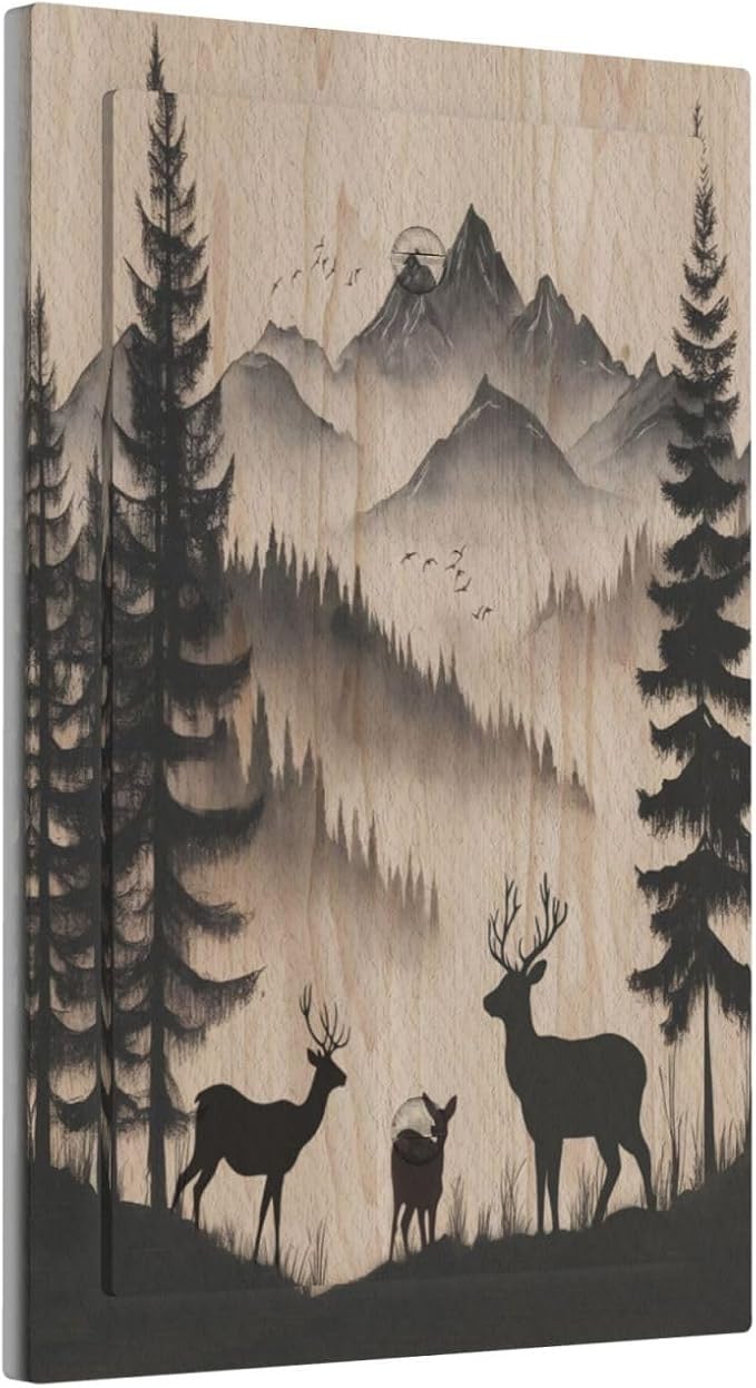 Decorative Light Switch Cover Plate Rustic Black Deer Elk Brown Wood Board Pine Tree 1 Gang No Device Single Blank Outlet Covers Wall Plate Switchplate Covers Dimmer Faceplate Decor - Image 2