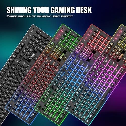 RedThunder K10 Wireless Gaming Keyboard and Mouse Combo, LED Backlit Rechargeable 3800mAh Battery, Mechanical Feel Anti-ghosting Keyboard + 7D 3200DPI Mice for PC Gamer (Black) - Image 4