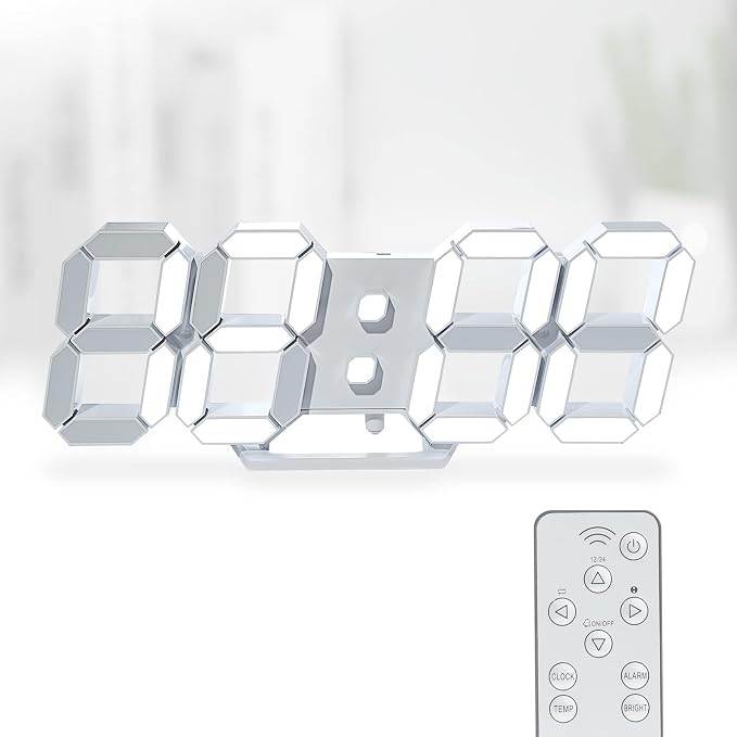 KOSUMOSU 3D LED Digital Wall Clock ,9.7", Large Display Table/ Desk Clock with Remote Control 12/24H Temperature (White Light) by KOSUMOSUTECHNOLOGY