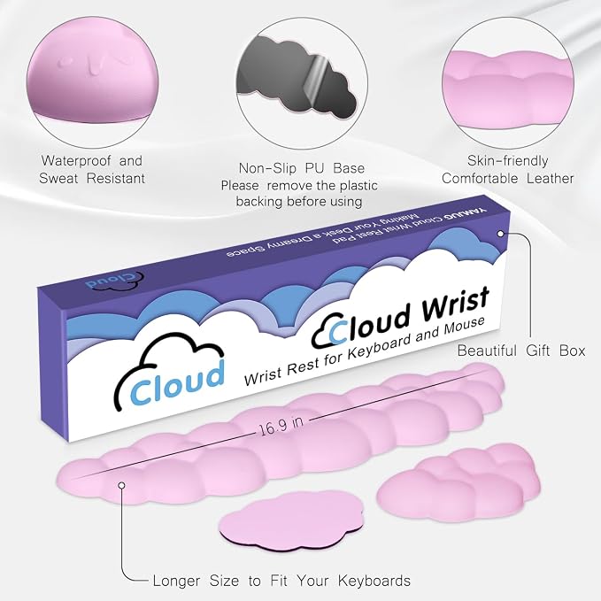 4 in 1 Ergonomic Leather Cloud Wrist Rest Keyboard and Mouse Pad & Coaster | Full 4-Piece Set, Non-Slip PU Base, Soft Memory Foam Comfort For Long Work/Gaming Hours, Cute Desk Decor, Easy To Clean - Image 5