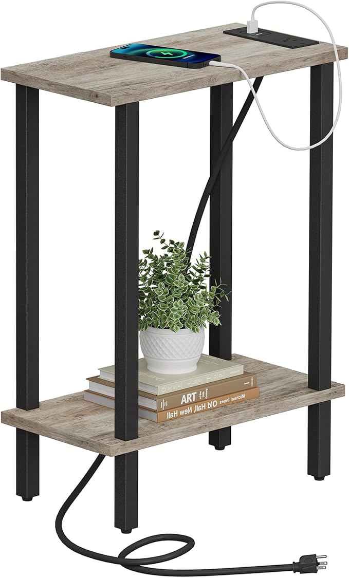 TUTOTAK Narrow Side Table, 2-Tier Small End Table with Charging Station by ChoosetutotakFurnitureBuildYourCozyHome