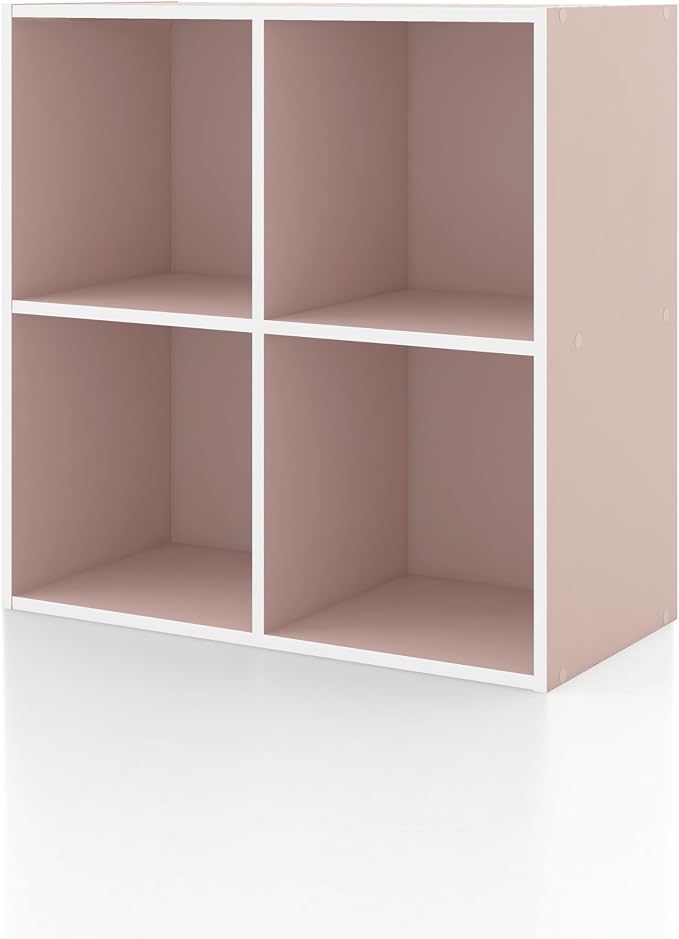 Homes: Inside + Out Apexa 4-Cube Storage Organizer Shelves, Stackable Wood Bookcase Fits Cubby Bins for Organization, Dorm Teen Room Decor & Home Office, Light Pink by HOMESInsideOut