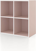 Homes: Inside + Out Apexa 4-Cube Storage Organizer Shelves, Stackable Wood Bookcase Fits Cubby Bins for Organization, Dorm Teen Room Decor & Home Office, Light Pink by HOMESInsideOut