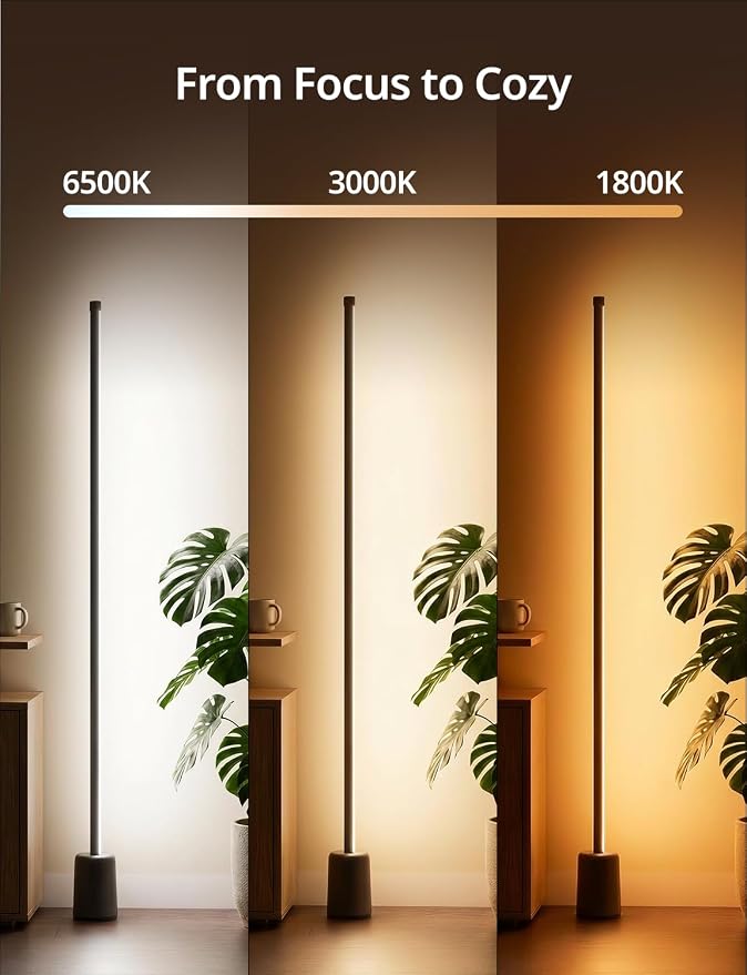Ailofy Corner Floor Lamp, 1500lm RGBW LED Lamp, Alexa & Google Assistant Compatible, 16 Million DIY Colors, Music Sync, App Control, Modern Smart Floor Lamp for Living Room, Bedroom, Black - Image 4