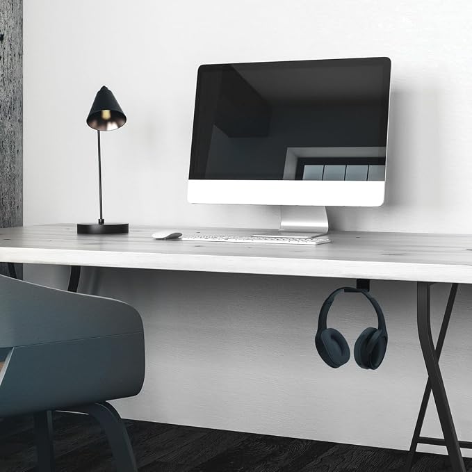 Kanto HH Universal Under Desk Headphone Hook - Black - Solid Steel Construction - Mount Using 3M Adhesive or 2 Included Screws - Image 2