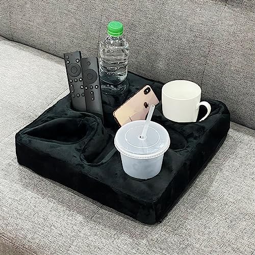Couch and Bed Cup Holder Pillow, Sofa Refreshment Tray for Drinks/Remote Control/Snacks Holder (Black) - Image 3