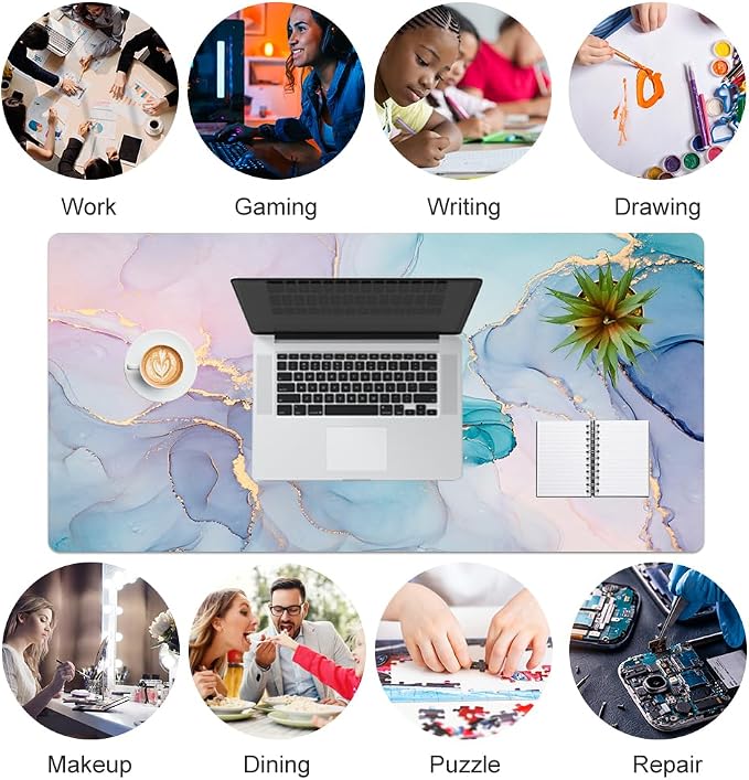 QiyI PU Leather Large Mouse Pad, 31.5" x 15.7", Blue Pink Fluid | Desk Décor Accessories, Extended Size, Waterproof & Easy to Clean, Smooth Surface, Non Slip Desk Organization - Image 8