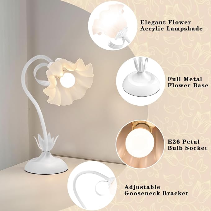 WERFOP Flower Table Lamp Cute Desk Lamp for Bedroom Home Decor - Image 3