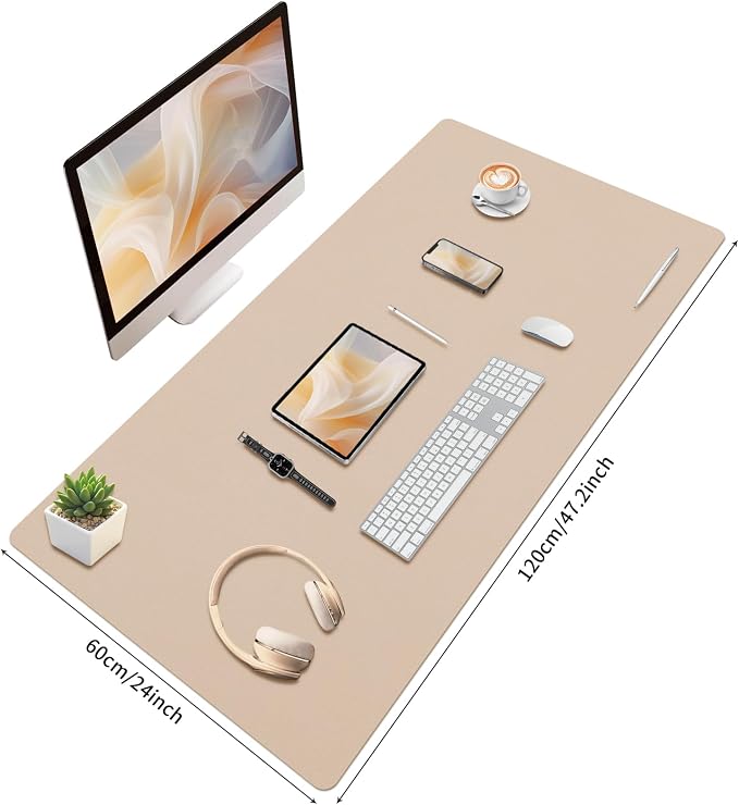 Bloss Extra Large Leather Desk Mat 47.2" x 24" Non-Slip Dressing Table Cover Protector, Waterproof Student Study Desk Mat, PU Leather Computer Writing Desk Pad for Home Office and Decor - Beige - Image 7