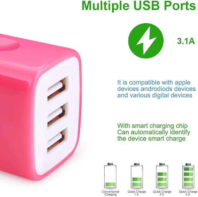 Wall Charger Adapter,USB Cubes,3Pack Universal Travel 3.1A 3 Muti Port - Image 6