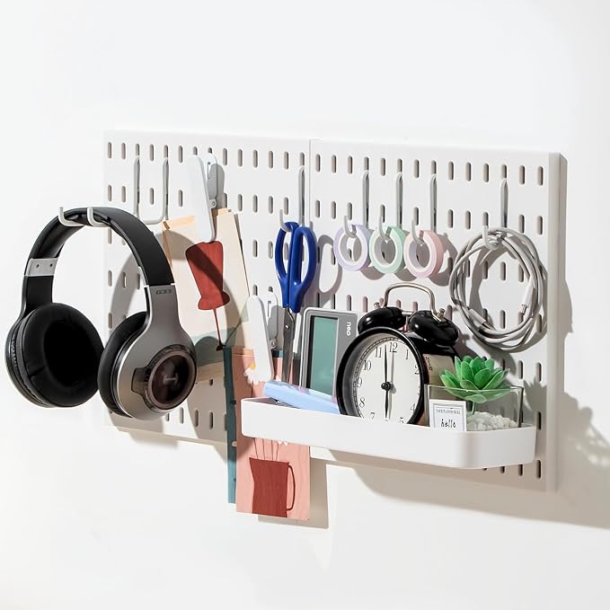 Keepo Pegboard Combination Kit with Modular Accessories, Wall Organizer for Gaming Setup, Crafts, and Ornament Display, Peg Board for Bedroom, Office, Home (White, 22″×11″) by Keepo