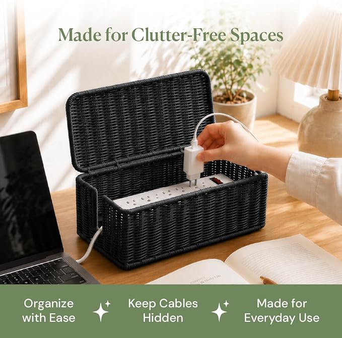 Cable Management Box, Handmade Rattan Cord Organizer for Power Strip - Image 9