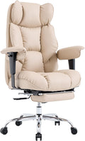 Efomao Executive Office Chair 400lbs,Beige Big and Tall Desk Chair | Mattress-grade pocket spring cushion, sleek leather, 135° recline & footrest for computer gaming setup. by OFFICECHAIR