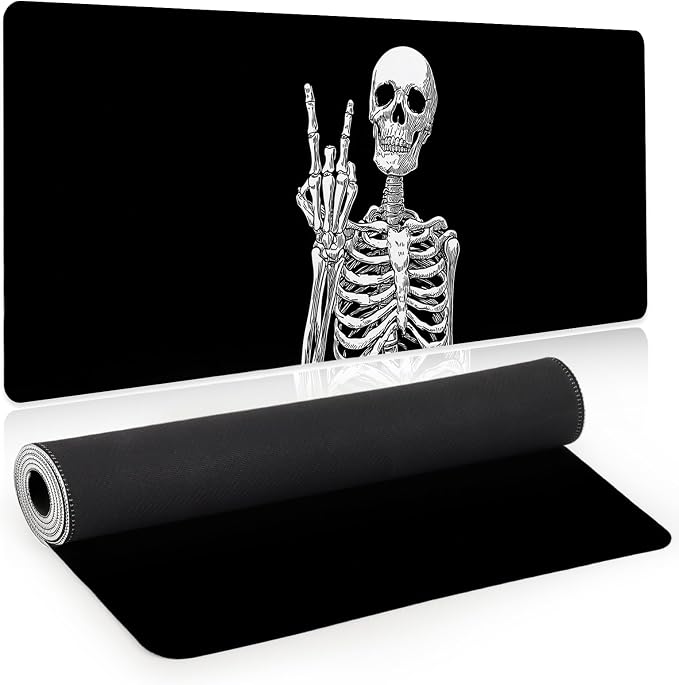 Large Gaming Mouse Pad, Human Skeleton Big Mousepad, XL Extended Desk Mat Non-Slip Rubber Base, Stitched Edges Computer Keyboard Mat for Office, 31.5x11.8in, Black and White Skull by Unknown