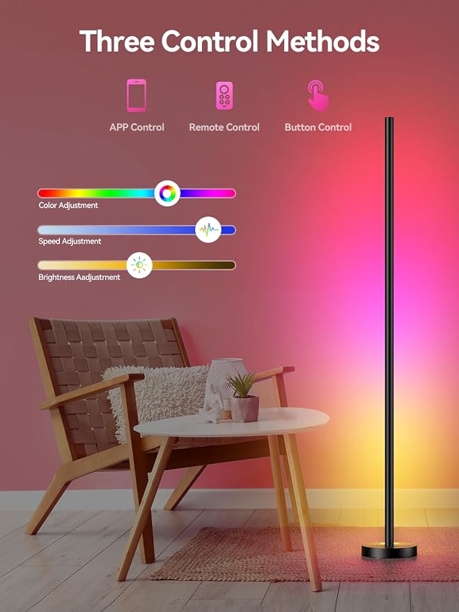 OIYN Smart RGBICW LED Corner Floor Lamp - 16 Million DIY Colors, 68+ Scenes, Music Sync, App & Remote Control, Color-Changing Ambient Lighting for Living Rooms, Bedrooms, and Gaming Rooms - Image 3