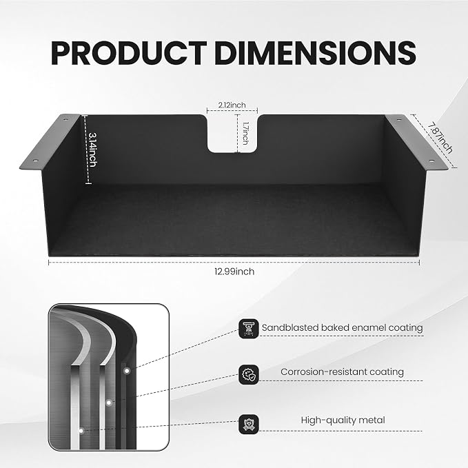 2 Pack Under Desk Shelf - 13 Inch Under Desk Storage Shelf, Metal -Under Desk Organizer - Under Shelf Storage for Office Tables & Workstations - Image 7