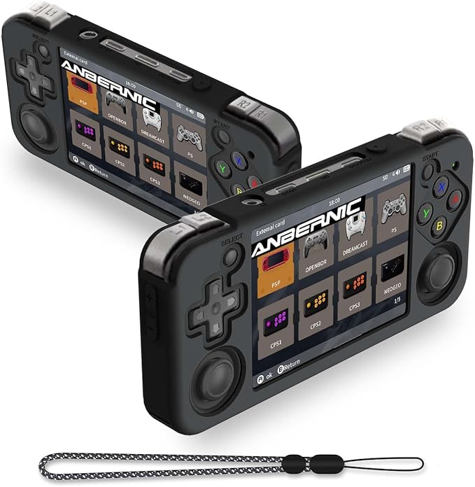 FIOPAZ for Anbernic RG35XX H Silicone Case, Soft Skin for RG35XXH Protective, Anti-Scratch Washable RG35xx H Handheld Game Console Case with Lanyard (Black) by FIOPAZ