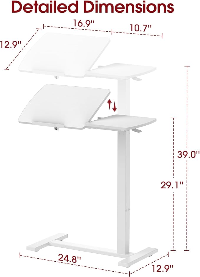 Sakugi Overbed Bedside Table with Wheels, Right-Side Tilt Top, Laptop Desk - Image 2
