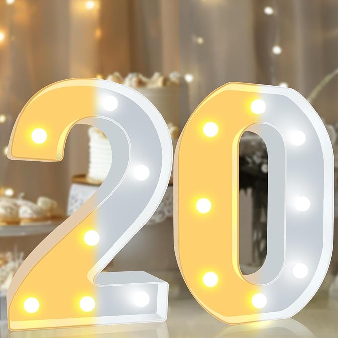 Pooqla 20th Birthday Decoration for Her Him, Decorative LED Light Up Numbers, Marquee Numbers 20 Sign for Party Backdrop 20th Wedding Anniversary Decor, Warm White and Cool White Number 20 - Image 7